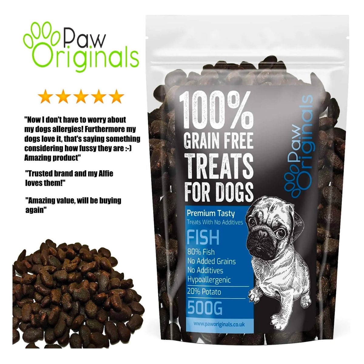 Paw Originals 100% Grain Free Fish Dog Treats 500g
